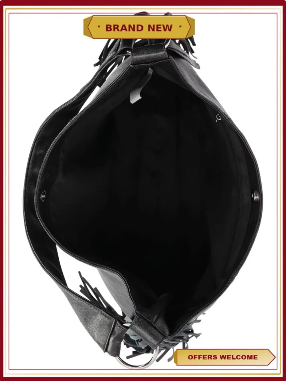 Women's Fringe Moto Hobo Bag Slouchy Shoulder Purse